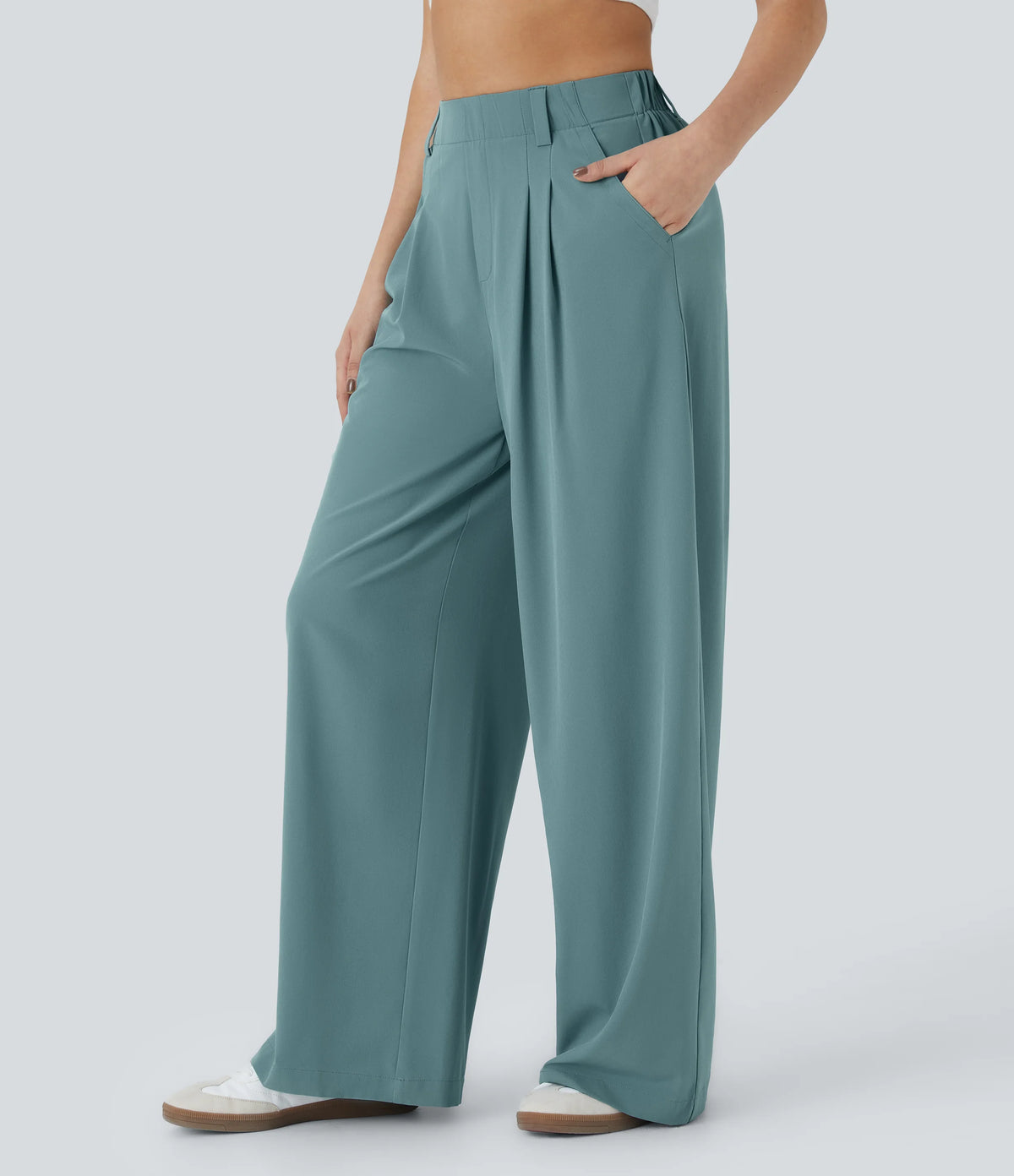 Breezeful™ High Waisted Pocket Wide Leg Baggy Flowy Solid Palazzo Quick Dry Casual Pants