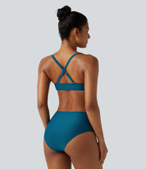 Adjustable Straps Twisted Ruched Built-in Bra Push-Up Tummy Control Bikini Set