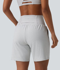 Super High Waisted 2-in-1 Stripe Yoga Shorts 7'' with Pockets