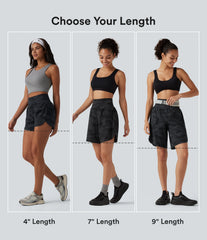 Halara UltraSculpt™ Camo Print High Waisted Tummy Control Curved Hem Running Shorts 7" with Pocket