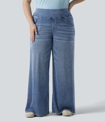 Plus Size Halara Flex™ Mid Rise Draped Lyocell Washed Baggy Casual Jeans with Pockets
