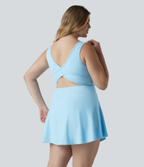 Plus Size SoftlyZero™ Airy U Neck Built-in Bra 2-in-1 InstantCool Mini Yoga Active Dress with Pockets-Easy Peezy Edition