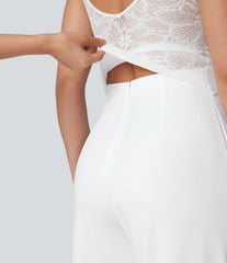 Sleeveless Contrast Lace Bridesmaid And Wedding Guest Jumpsuit with Pockets-Easy Peezy