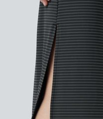 High Waisted A-Line Stripe Maxi Casual Skirt