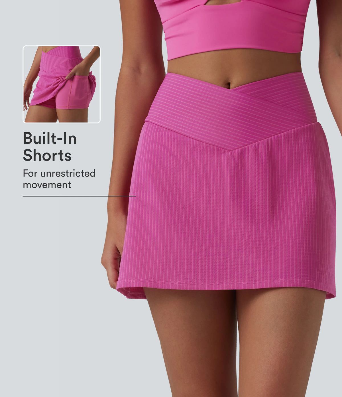 Crossover High Waisted 2-in-1 Mini A-line Stripes Quick Dry Tennis Skirt with Pockets-UPF40+