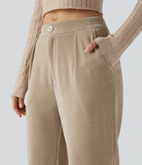 Mid Rise Straight Leg Chenille Work Pants with Pockets