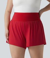 SoftlyZero™ Airy High Waisted Tummy Control 2-in-1 InstantCool Yoga Plus Size Shorts with Pockets