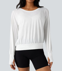 Scoop Neck Long Sleeve Thumb Holes Quick Dry Yoga Sports Top