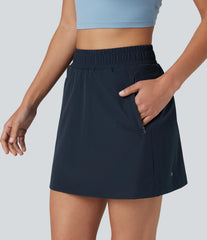 High Waisted Snap Buttons 2-in-1 Mini Hiking A-Line Skirt with Pockets