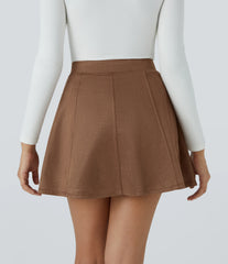 High Waisted Decorative 2-in-1 A Line Suede Mini Casual Skirt