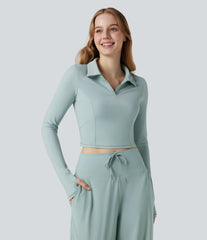 SoftlyZero™ Plush Polo Long Sleeve Thumb Hole Cropped Tennis Sports Top