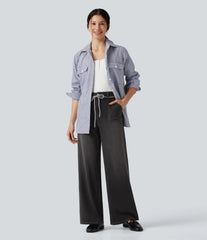 Halara Flex™ Mid Rise Drawstring Casual Baggy Straight Leg Jeans with Pockets
