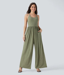 Built-in Bra Wide Leg Casual Jumpsuit with Pockets-Easy Peezy Edition