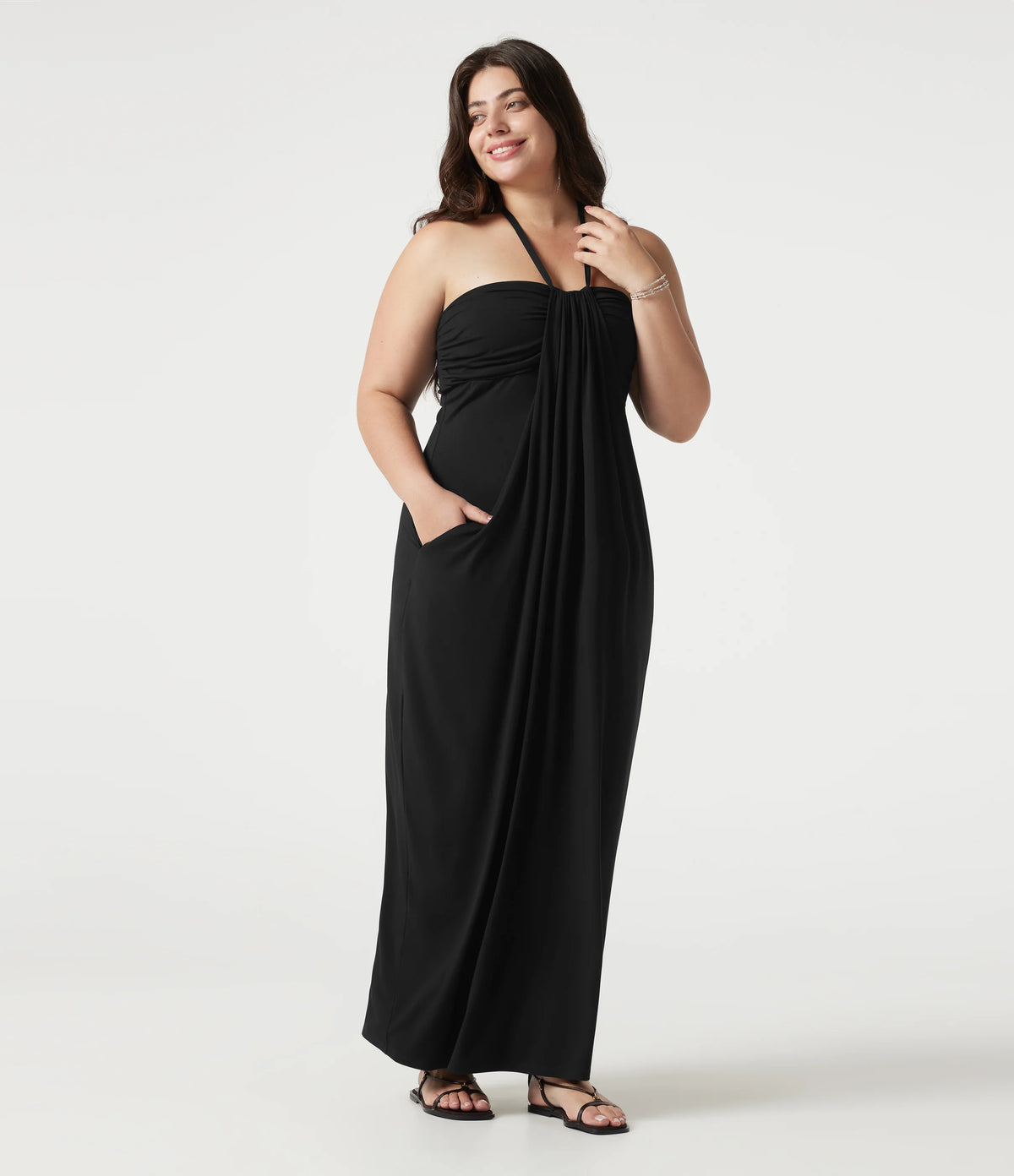 Plus Size Halter Tie Back Maxi Dress with Pockets