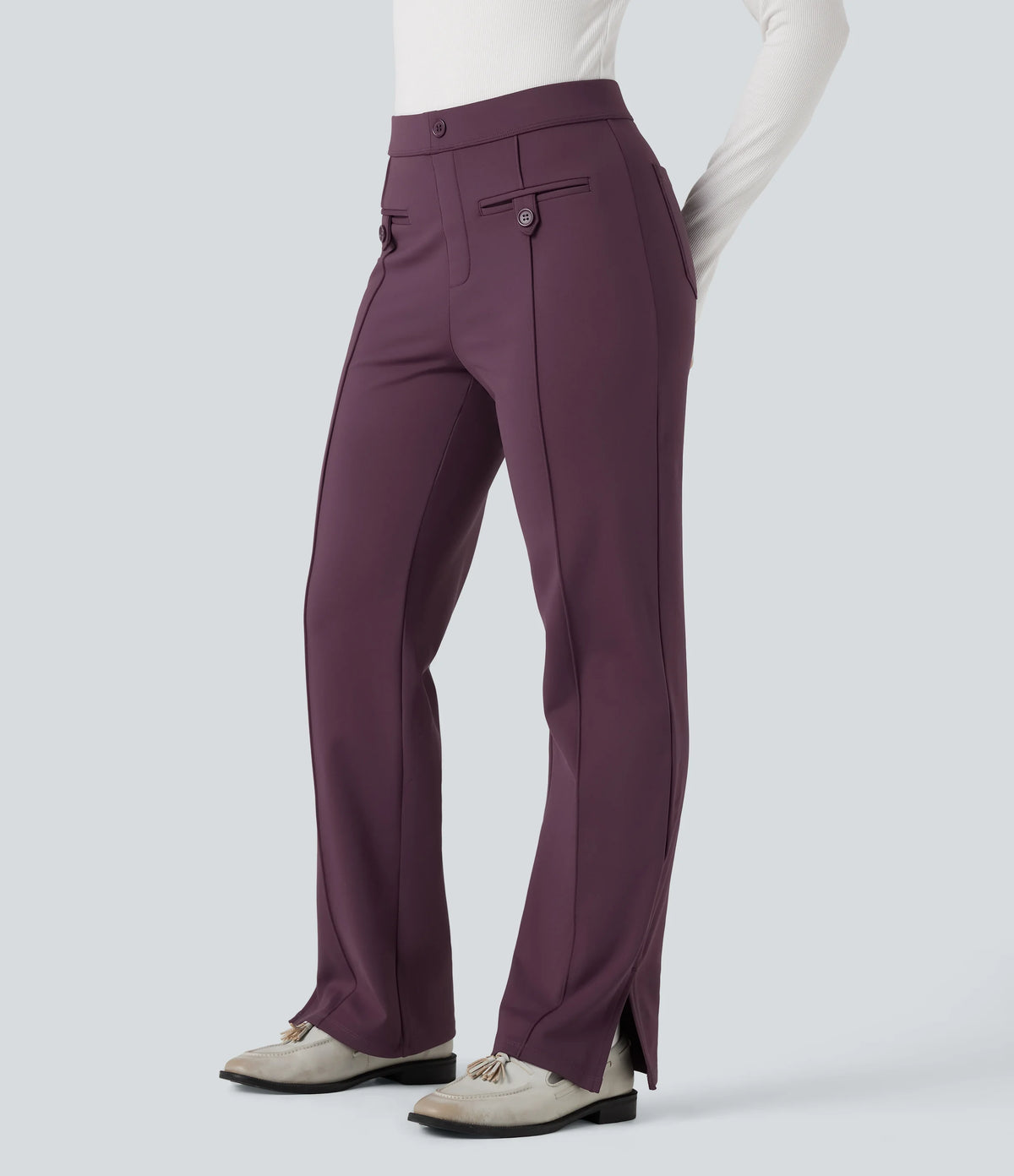 SoftlyZero™ Plush Thermal Mid Rise Split Hem Straight Leg Work Pants with Pockets