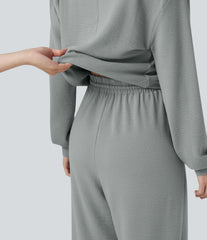 V-neck Long Sleeve Drawstring Casual Jumpsuit with Pockets-Easy Peezy