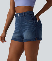 Halara Flex™ High Waisted Tummy Control Rolled Hem Denim Casual Shorts with Pockets