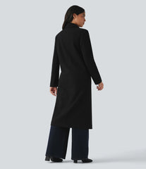 Notched Collar Long Sleeve Longline Fleece Casual Coat with Pockets