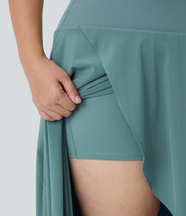 Breezeful™ High Waisted High Low Ruffle 2-in-1 Flowy Midi Quick Dry Casual Plus Size Skirt