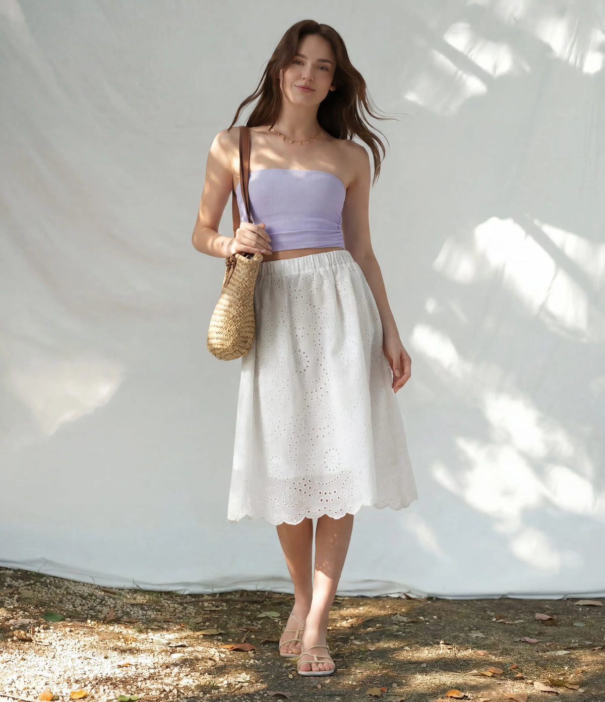 High Waisted Embroidery Eyelet Resort A-line Skirt