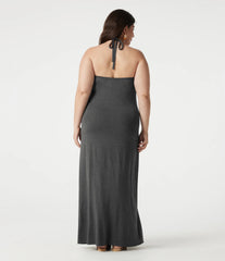 Plus Size Halter Tie Back Built-in Bra Maxi Dress with Pockets