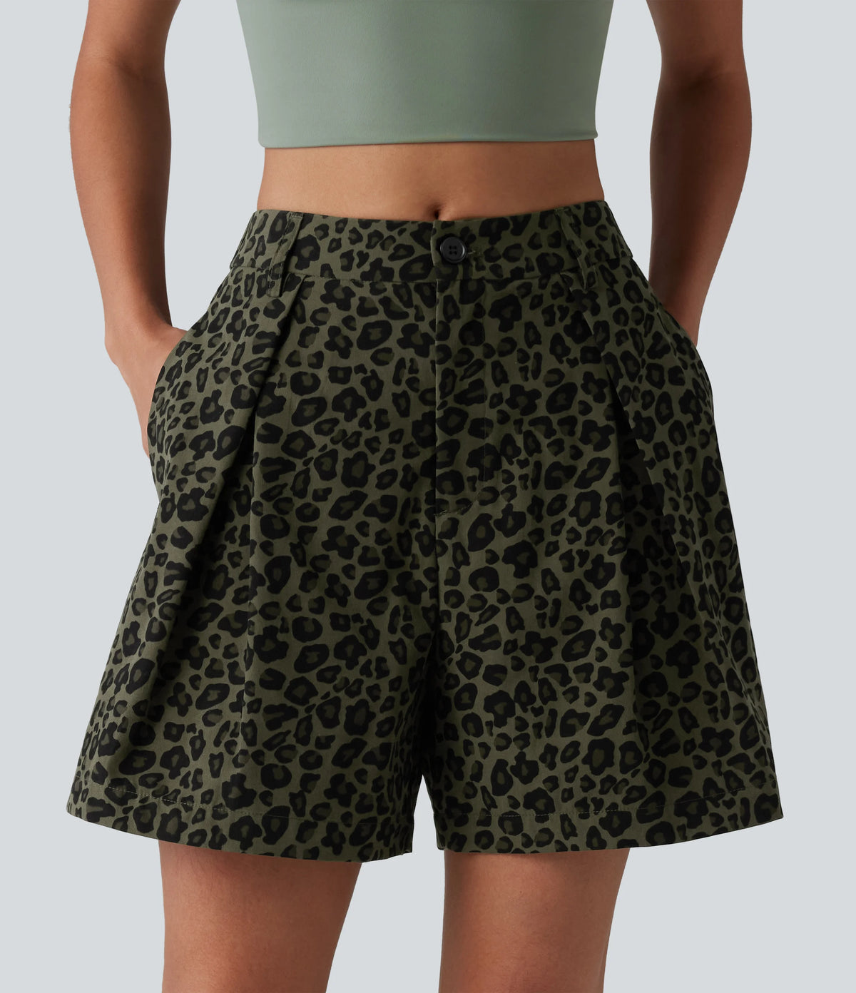 Mid Rise Leopard Print Casual Baggy Shorts 5'' with Pockets
