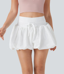 High Waisted Drawstring Casual Bubble Shorts with Pockets