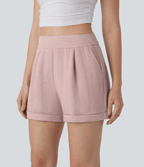 High Waisted Pocket Casual Linen-Feel Shorts