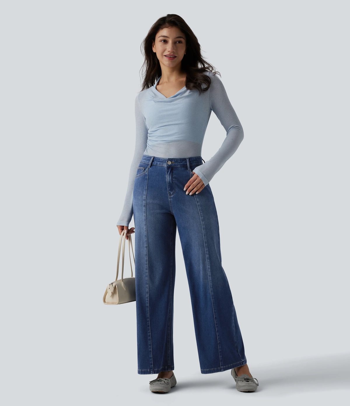 Halara Flex™ Mid Rise Draped Draped Lyocell Casual Straight Leg Jeans with Pockets