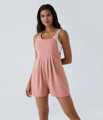 Pockets Waffle Casual Short Overalls