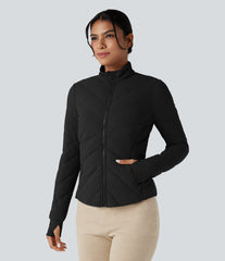 PuffFlex Stand Collar Long Sleeve Thumb Hole Casual Padded Jacket with Pockets