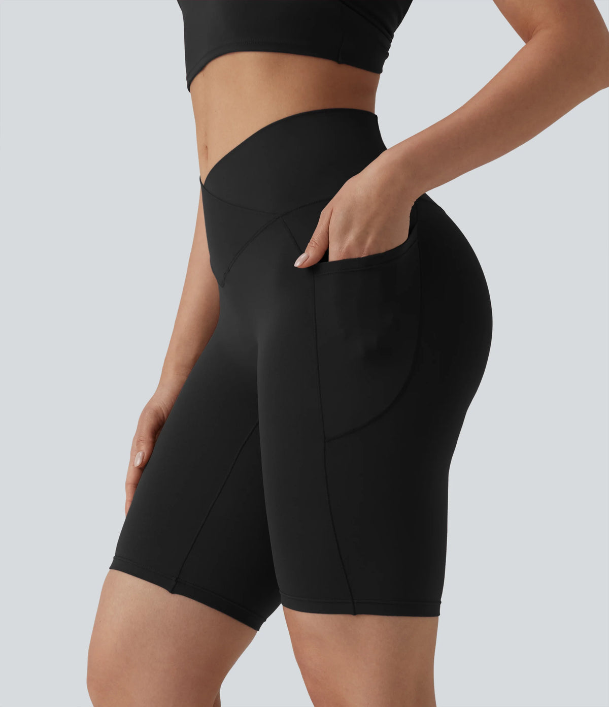 SoftlyZero™ High Waisted Crossover Yoga Biker Shorts 9'' with Pockets-UPF50+