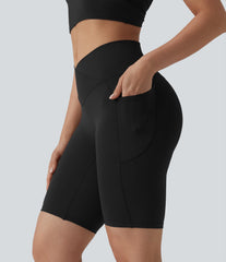 SoftlyZero™ High Waisted Crossover Yoga Biker Shorts 9'' with Pockets-UPF50+