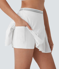 Mid High Waisted 2-in-1 Pocket Pleated Asymmetric Hem Quick Dry Mini Tennis Skirt