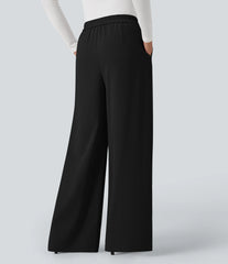 Crossover High Waisted Work Baggy Pants with Pockets