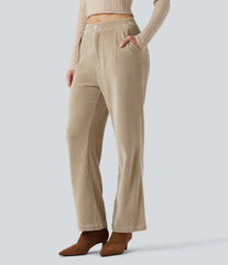Mid Rise Straight Leg Chenille Work Pants with Pockets
