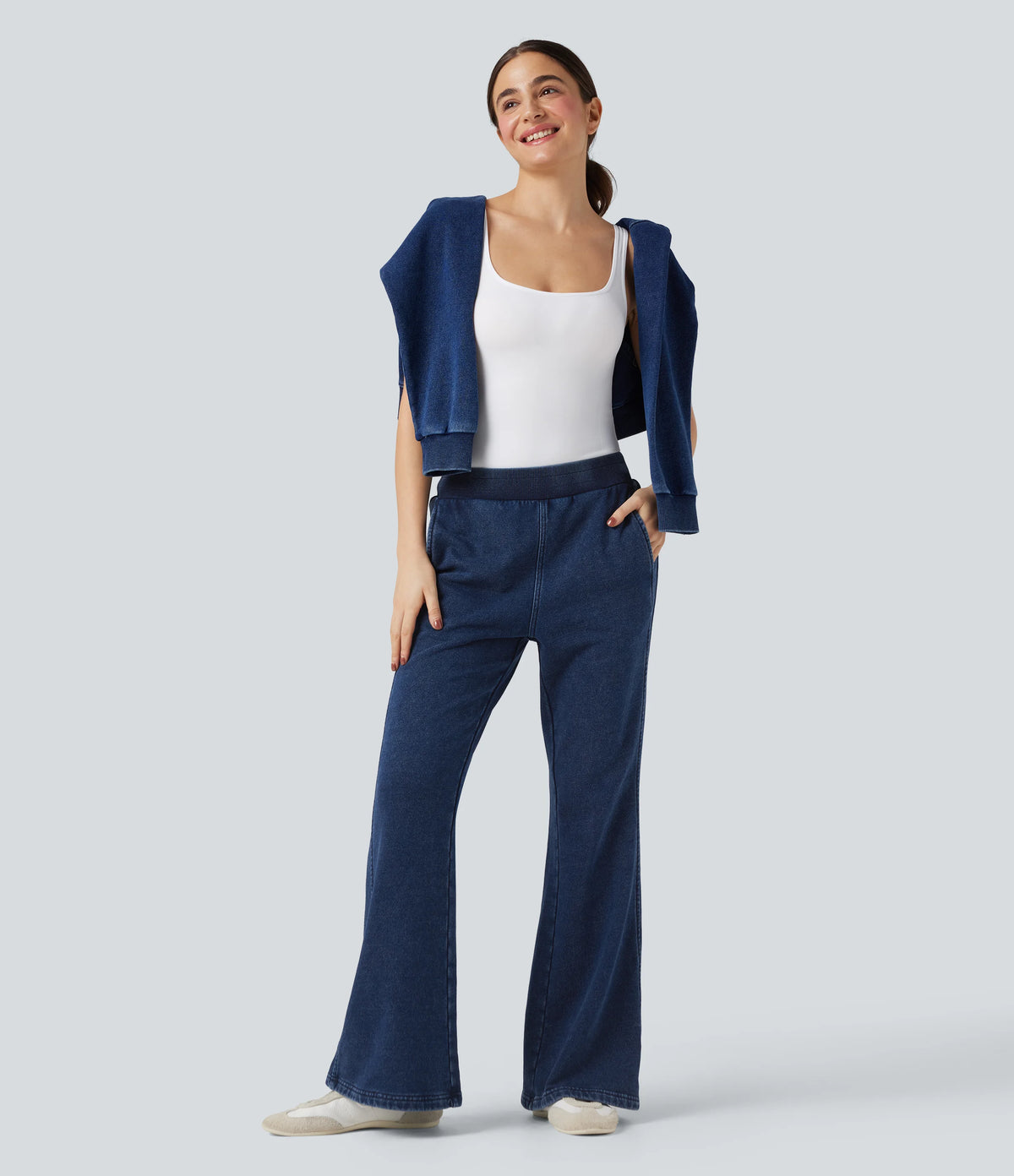 Halara Flex™ Mid Rise French Terry Casual Flare Sweatpants Jeans with Pockets