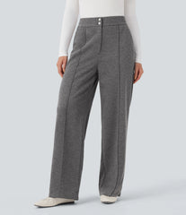 High Waisted Straight Leg Work Pants with Pockets