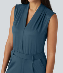V Neck Sleeveless Work Jumpsuit with Pockets-Easy Peezy Edition