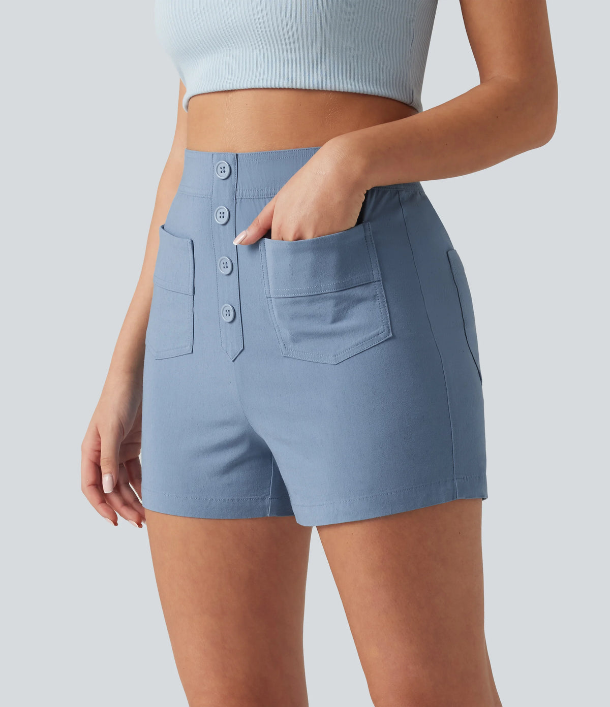 High Waisted Casual Stretch Linen Shorts 3'' with Pockets