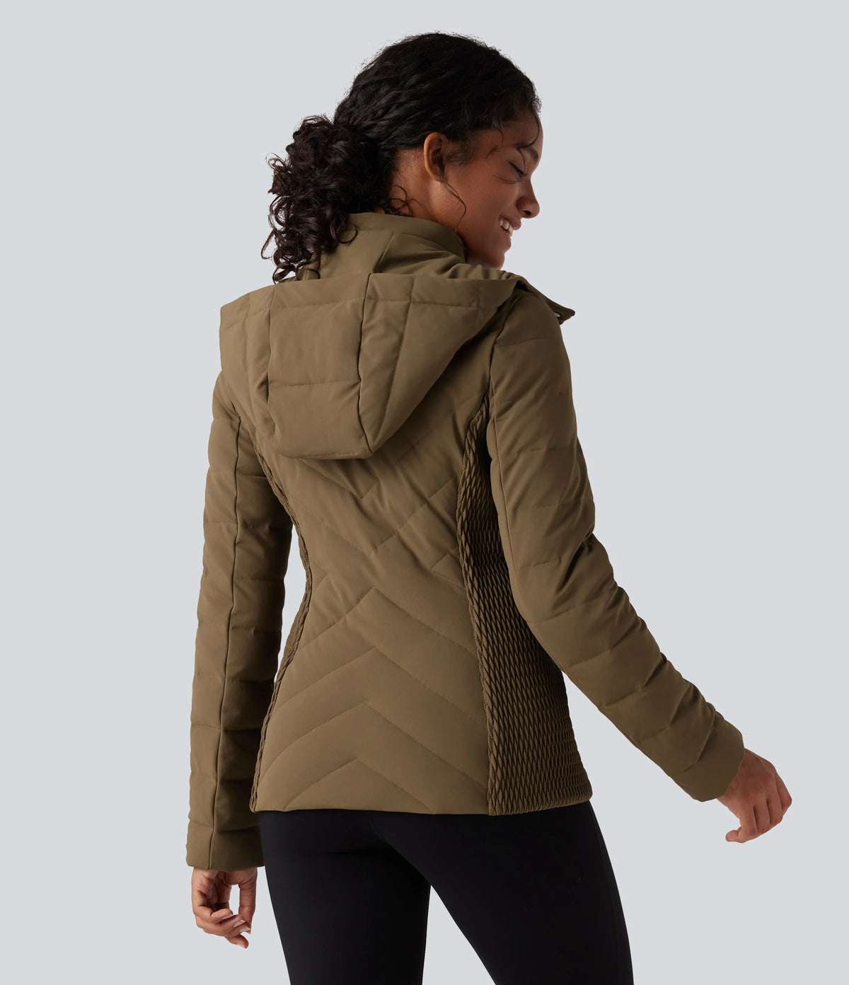 PuffFlex Removable Hood Shirred Casual Padded Jacket with Pockets