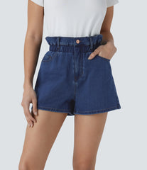 Halara Flex™ Paperbag Super High Waisted Pockets Washed Denim Casual Shorts
