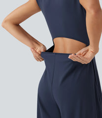 SoftlyZero™ Airy Short Sleeve Wide Leg InstantCool Yoga Jumpsuit with Pockets-Easy Peezy Edition