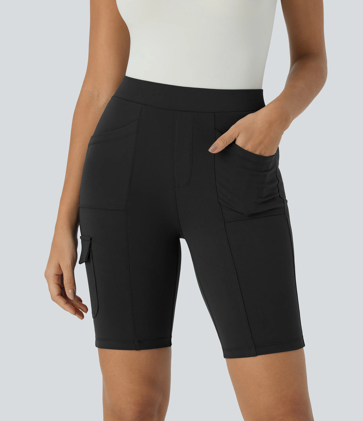 DayStretch High Waisted Pockets Work Biker Shorts 8''