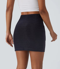High Waisted Zipper Bodycon Sparkle Mini Casual Skirt with Pockets