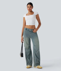 Halara Flex™ Low Rise Adjustable Drawcord Stretchy Knit Casual Parachute Jeans with Multiple Pockets