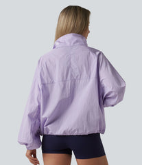 Durable Water Repellent Stand Collar Long Sleeve Zipper Workout Jacket with Pockets