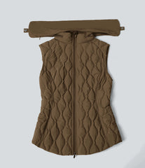 PuffFlex Packable High Neck Zipper Running Quilted Vest with Pockets