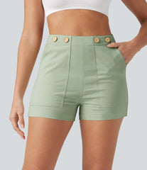 High Waisted Casual Stretch Linen Shorts 3'' with Pockets