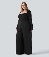 Plus Size Built-in Bra Long Sleeve Wide Leg Jumpsuit